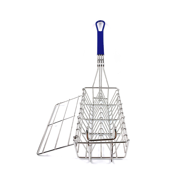 Cesta de freidora rectangular con cubierta abierta.